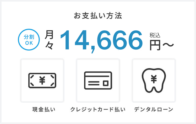 お支払い方法 分割OK 現金払い クレジットカード払い デンタルローン